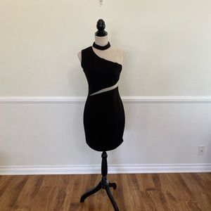 Black and nude mesh dress.